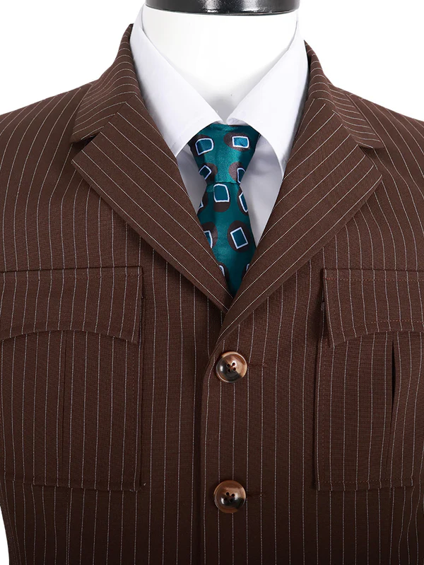 Custom Made The 10th Doctor Outfit Cosplay Costume with Brown Coat and Striped Suit (10)