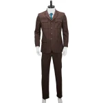 Custom Made The 10th Doctor Outfit Cosplay Costume with Brown Coat and Striped Suit (1)