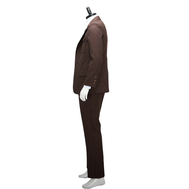 Custom Made The 10th Doctor Outfit Cosplay Costume with Brown Coat and Striped Suit (9)