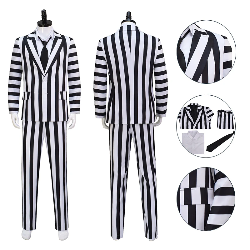 Custom Made Beetlejuice Adam Costume Adam Maitland Cosplay Adam Black and White Stripes Suit (1)