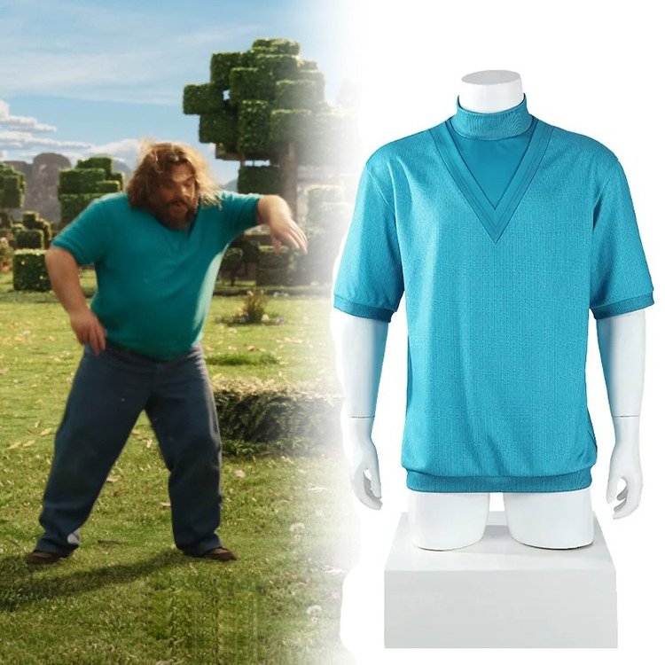 Custom Made Mine Craft Cosplay Movie Steve Blue Top T-shirt