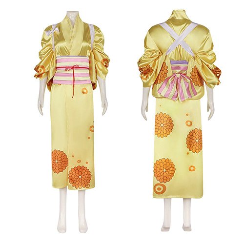Custom Made One Piece ワンピース OKIKU Cosplay Kimono Yellow Costume