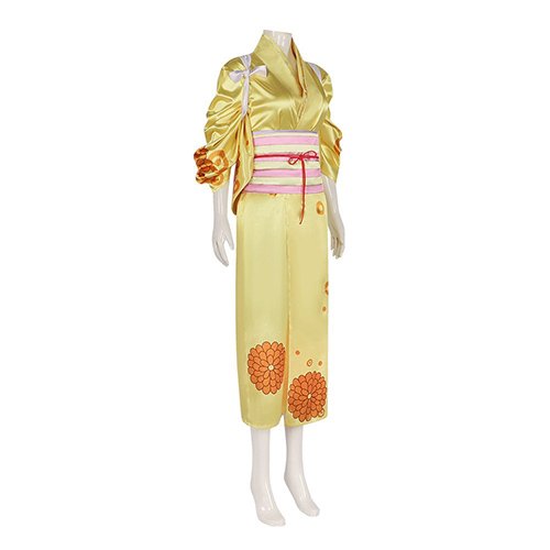Custom Made One Piece ワンピース OKIKU Cosplay Kimono Yellow Costume (2)