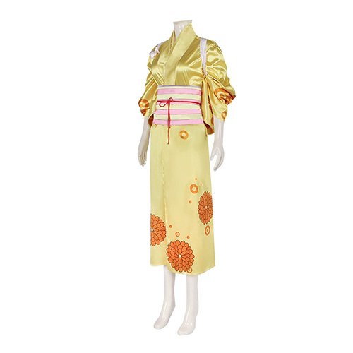 Custom Made One Piece ワンピース OKIKU Cosplay Kimono Yellow Costume (4)
